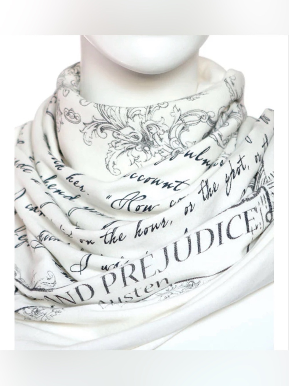 White Script-Print Women's Infinity Scarf